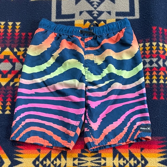 Hurley Other - Hurley Navy Swim Shorts with Neon Wave Stripes